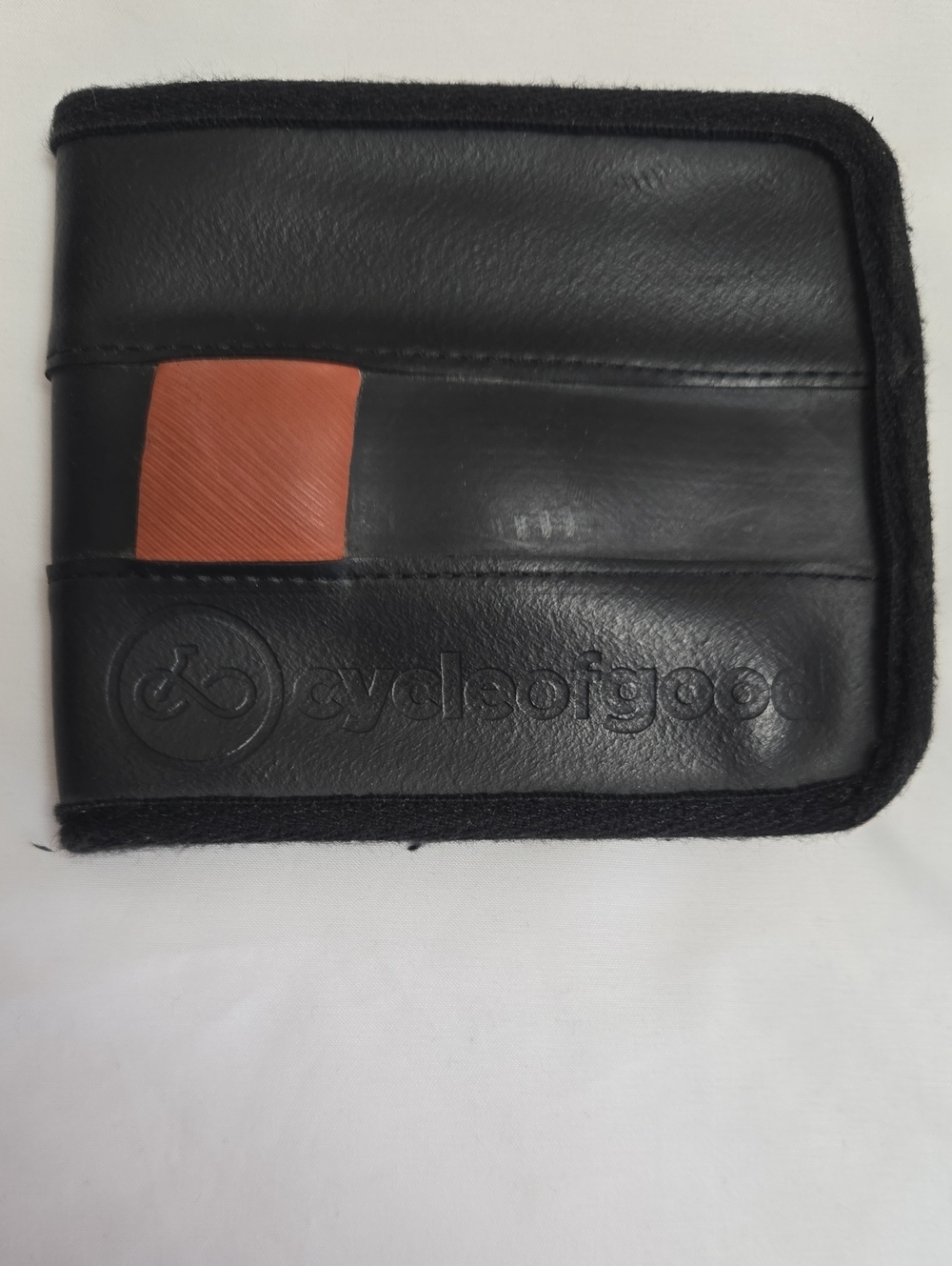 cyclesofgood Black Upcycled Rubber Wallet with Brown Accent